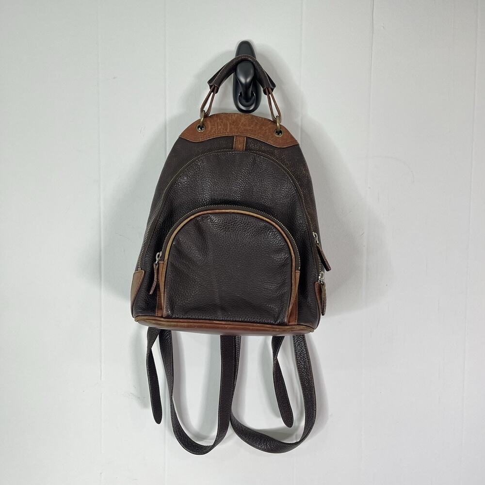 M. London New York Two-Tone Brown Leather Convertible Backpack Purse
